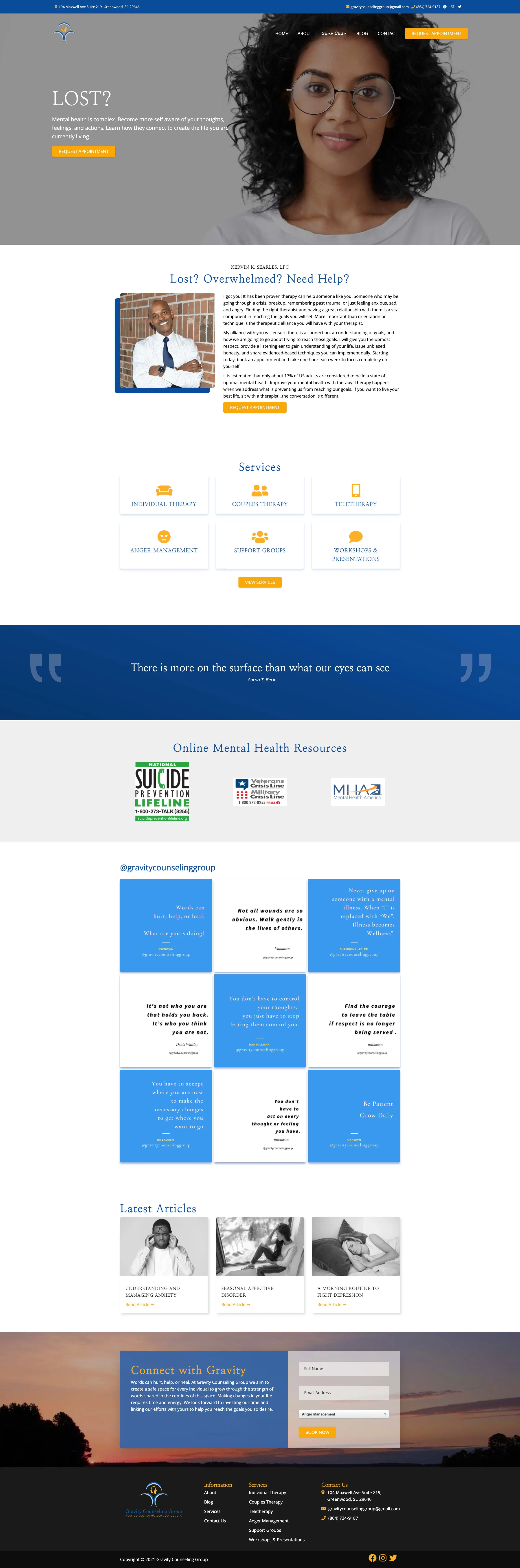 The full Gravity Counseling Group homepage as delivered
